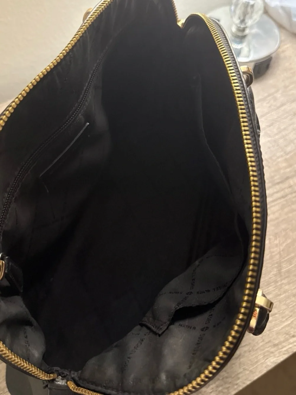 Michael Kors Black Dome Satchel with Gold Hardware